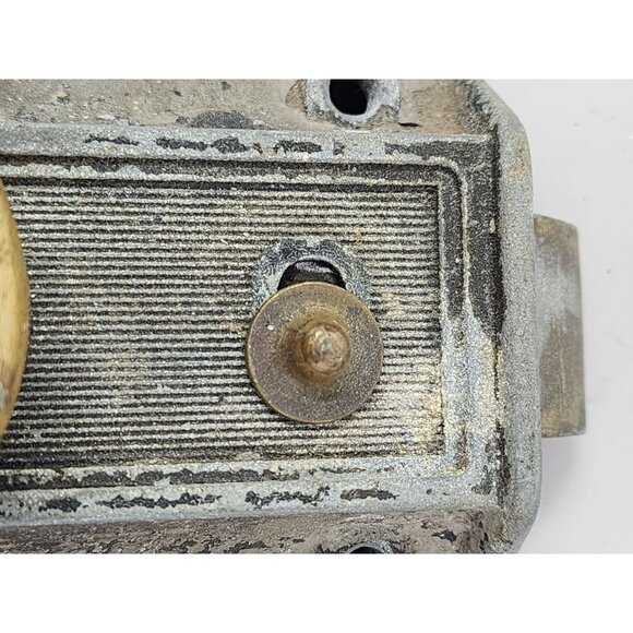 Antique ILCO Door‎ Mortise Lock Set With Brass Knob & Two Ceramic White Handles - Picture 7 of 9